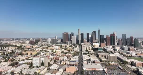 Los Angeles Centrum Vlieg Drone Wolkenkrabbers Stadsgezicht Zonnige Dag Los — Stockvideo