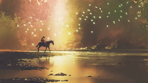astronaut on horse traveling to a magical land, digital art style, illustration painting