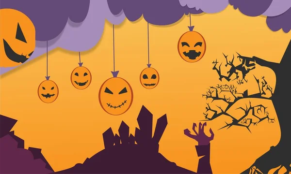 Ιστορικό Για Τον Εορτασμό Του Halloween Οκτωβρίου Ημι Κομμένο Χαρτί — Διανυσματικό Αρχείο