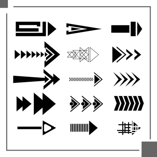 Modern Abstract Arrow Icon Various Variations Black Design Isolated White — Stock Vector