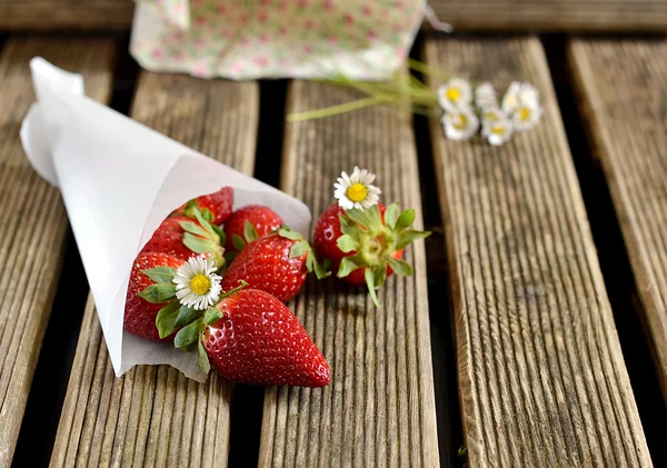 Strawberries in a paper bag — Stock Photo, Image