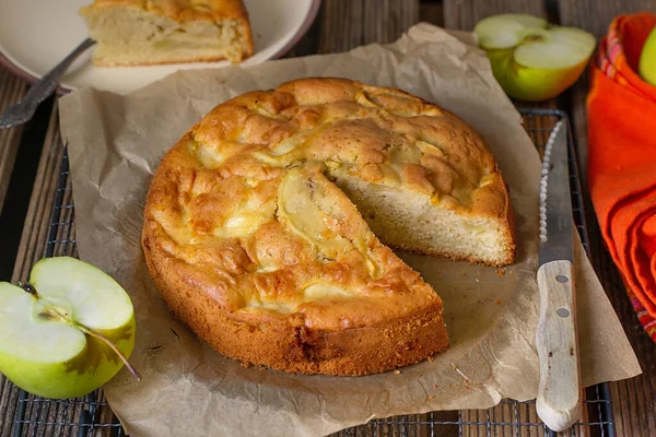 Sweet apple cake with cinnamon in rustic style for dessert