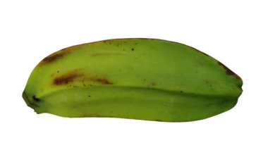 Beyaz arka planda yuvarlanan bir Muz Pişirme (Filipinler 'den Saba çeşidi) gerçekçi canlandırması. Video kusursuz bir şekilde döngüye giriyor ve üç boyutlu nesne gerçek bir muzdan taranıyor..