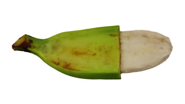 Реалистичный Рендеринг Частично Очищенного Кулинарного Банана Сорт Саба Филиппин Белом Лицензионные Стоковые Видео