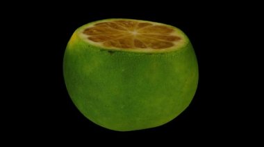 Siyah arka planda dönen Dalandan Orange 'ın gerçekçi bir canlandırması. Video pürüzsüz bir şekilde döngüye giriyor ve 3 boyutlu nesne gerçek bir dalandan turuncudan taranıyor..