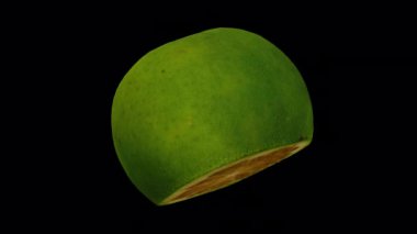 Şeffaf arkaplan üzerinde Dalandan Orange (alfa kanalı ile) dönüşümlü bir kesiğin gerçekçi canlandırması. Video pürüzsüz bir şekilde döngüye giriyor ve 3 boyutlu nesne gerçek bir dalandan turuncudan taranıyor..