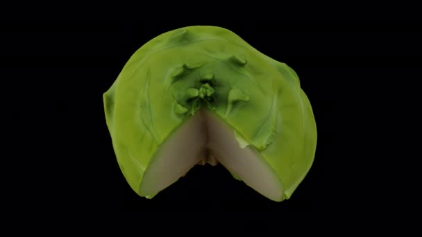 在透明背景 带有Alpha通道 上的滚动切割Kohlrabi 德国萝卜 球茎的真实感渲染 视频是无缝循环的 3D对象是通过一个真正的Kohlrabi扫描的 — 图库视频影像