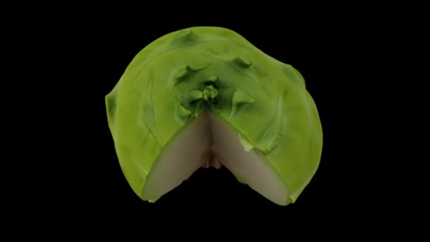 Rendering Realistico Taglio Rotazione Kohlrabi German Turnip Bulb Sfondo Nero — Video Stock