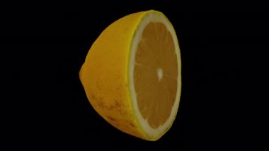 Şeffaf arkaplanda (alfa kanalı ile) dönen yarım Lemon 'un gerçekçi canlandırması. Video kusursuz bir şekilde döngüye giriyor ve üç boyutlu nesne gerçek bir limondan taranıyor..