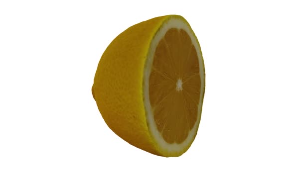 白い背景にローリングハーフレモンのリアルなレンダリング 3Dオブジェクトは本物のレモンからスキャンされます — ストック動画