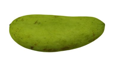 Beyaz arkaplanda yeşil (Olgunlaşmamış) Fildişi Mango 'nun gerçekçi canlandırması. Video kusursuz bir şekilde döngüye giriyor ve üç boyutlu nesne gerçek bir mangodan taranıyor..