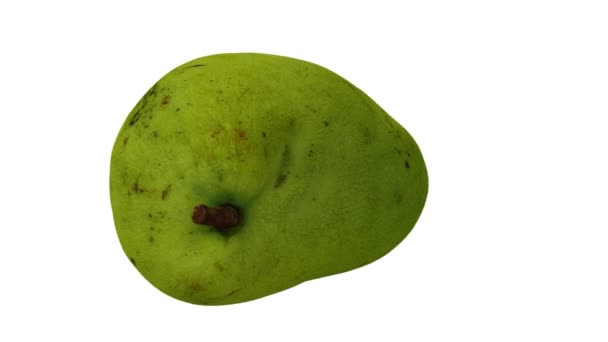スピニングカットグリーン 熟していない アイボリーマンゴーをホワイトの背景にリアルに表現 3Dオブジェクトは実際のマンゴーからスキャンされます — ストック動画