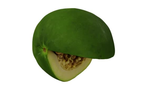 Realistic Render Rotating Cut Green Unripe Papaya White Background Video — Stock Video