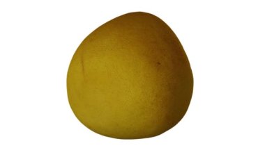 Beyaz arkaplanda kısmen soyulmuş bir Pomelo 'nun (Pummelo) gerçekçi canlandırması. Video kusursuz bir şekilde döngüye giriyor ve 3 boyutlu nesne gerçek bir meyveden taranıyor..