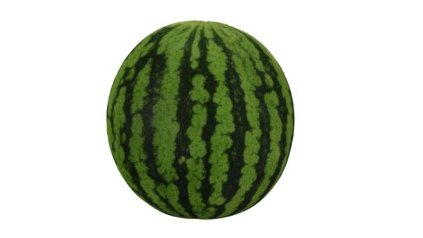 Realistische Darstellung Einer Sich Drehenden Geschnittenen Wassermelone Auf Weißem Hintergrund — Stockvideo