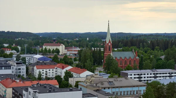 芬兰Mikkeli市夏季降雨前的全景 房屋的屋顶地平线森林路德教会 — 图库照片