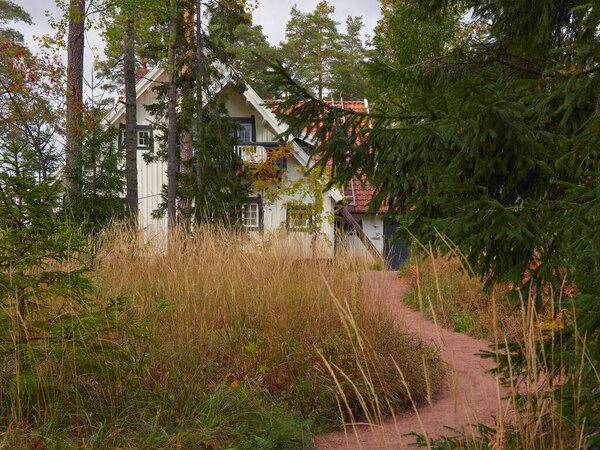 Museum in Ainola Jean Sibelius' villa in Jarvenpaa: autumn, composer's house, museum, garden, villa details.