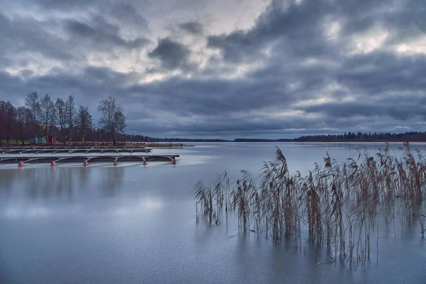 Jég Tuusula Tavon Jarvenpaában Alkonyatkor Rantapuisto — Stock Fotó