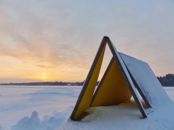 Puesta Sol Invierno Lago Finlandés Tuusula Arte Moderno Naturaleza Del — Foto de Stock