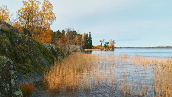 Paisagem Rochosa Parque Monrepos Perto Vyborg Costa Baía Outono — Fotografia de Stock