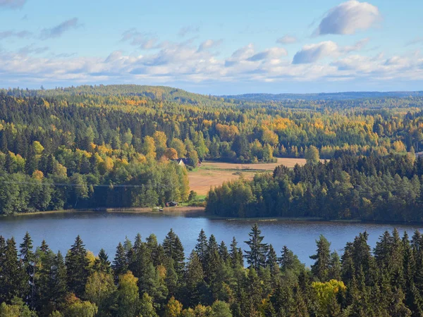 Panorama Wieży Widokowej Aulanko Pobliżu Fińskiego Miasta Hamenlinna Lasy Jezioro — Zdjęcie stockowe