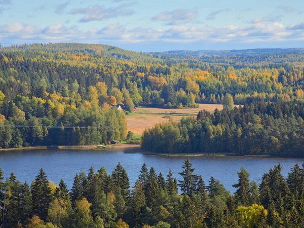 Panorama Wieży Widokowej Aulanko Pobliżu Fińskiego Miasta Hamenlinna Lasy Jezioro — Zdjęcie stockowe