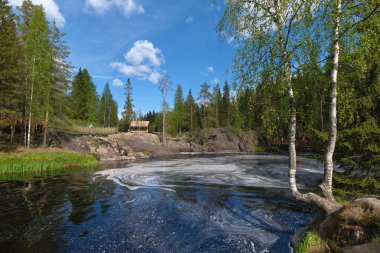 Ruskeala park in Karelia on a sunny summer day: Northern nature, granite stones. clipart