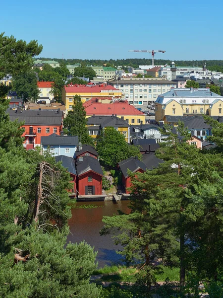 Panorama Van Oude Finse Stad Porvoo Zomer Zonnige Dag Rivier — Stockfoto
