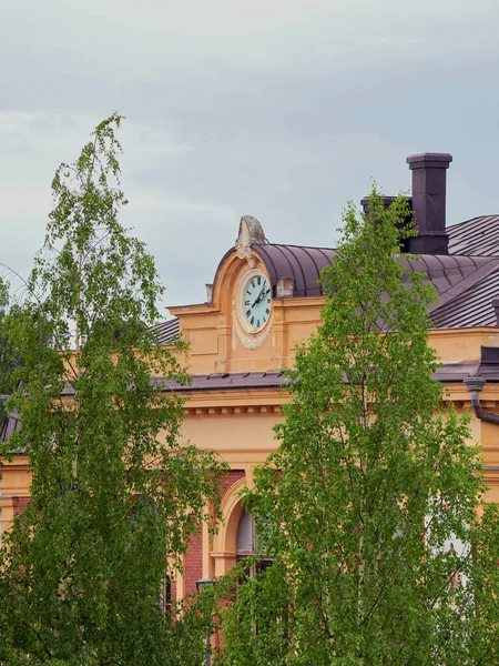 Part Facade Clock Building Art Museum Taidemuseo Onni Finnish Joensuu — Stok fotoğraf