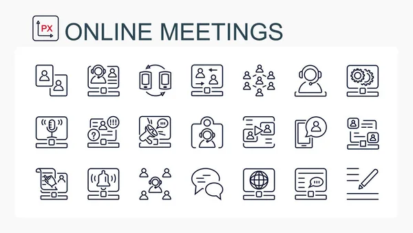 Bir vektör doğrusal simgeler kümesi. Çevrimiçi bir toplantının canlı yayını. çevrimiçi toplantılar.