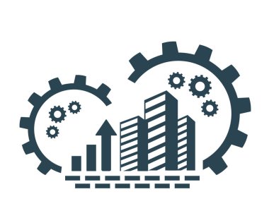 Vektör illüstrasyonu, şehir tipi evlerin logo simgesi. Emlak ve endüstri. Zamanlama ve büyüme.