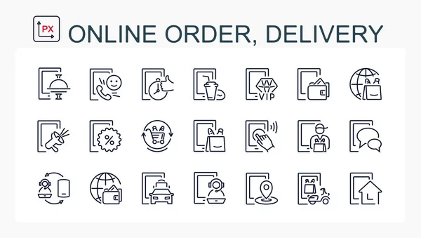 Set Vector Illustrations Icons Online Order Delivery — Stock Vector