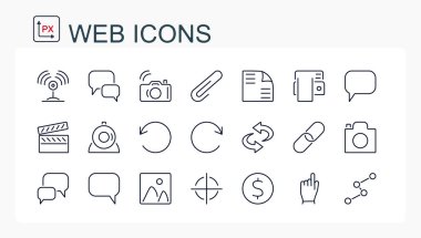 Bir dizi vektör çizimi, ince bir çizgiden ağ simgeleri. İzole, düzenlenebilir..