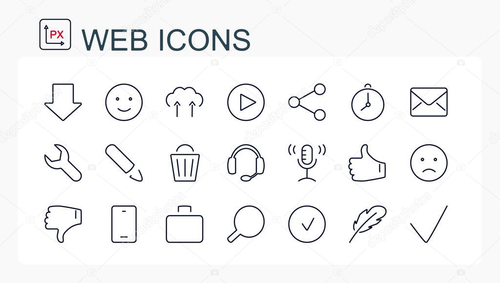A set of vector illustrations, web icons from a thin line. Isolated, editable.