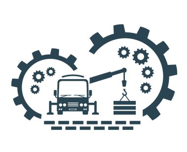 Vektör çizimi, logo, kamyon ikonu. Ulaşım ve boşaltma.