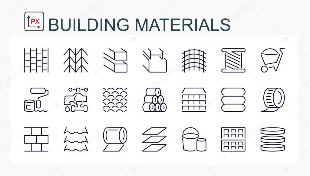 A set of vector illustrations, icons from a thin line of building materials. Isolated, editable.