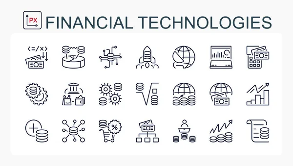 Cetvel, para ve finanstan bir dizi vektör simgesi. Finansal teknolojiler ve iş. Şeffaf bir arkaplanda izole edilmiş.