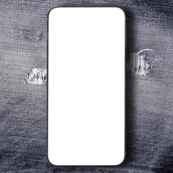 Smartfon Czarnym Dżinsach Tekstury Tła — Zdjęcie stockowe