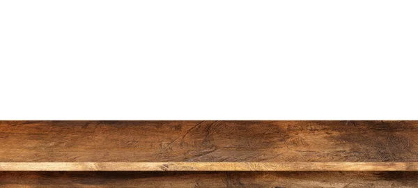 Pusty Stary Drewniany Stół Teksturowany Drewniany Blat Izolowany Białym Tle — Zdjęcie stockowe