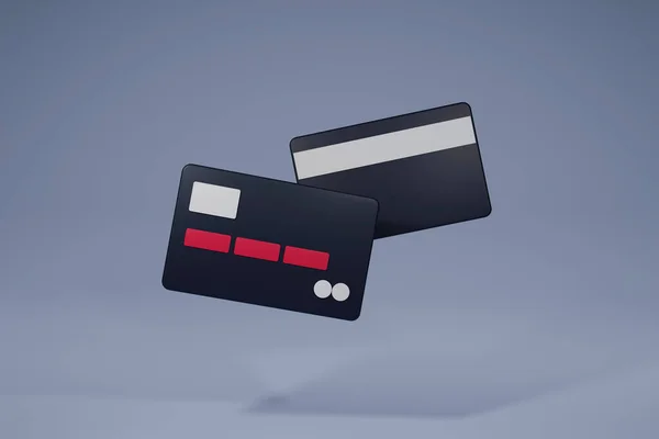 暗い背景のクレジットカード ビジネスコンセプトのための3Dオンライン決済クレジットカード 3Dレンダリングイラスト — ストック写真