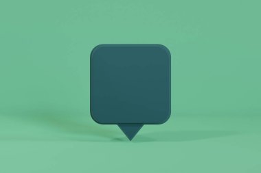 Yeşil arkaplanda 3 boyutlu yeşil sohbet balonu konuşması ya da yorum işareti işareti. Sosyal medya iletişim mesajları. 3d resimleme.