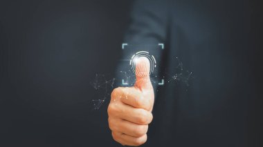 Man login with fingerprint scanning technology. Security concepts and fingerprint password control in the technology of the future.