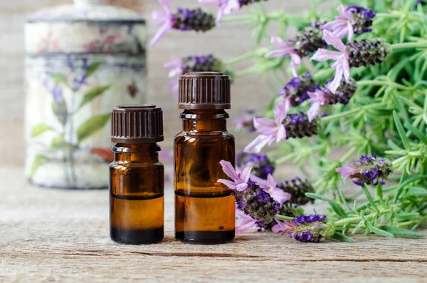 Kleine Flessen Met Essentiële Lavendelolie Extract Tinctuur Infusie Parfum Aromatherapie — Stockfoto