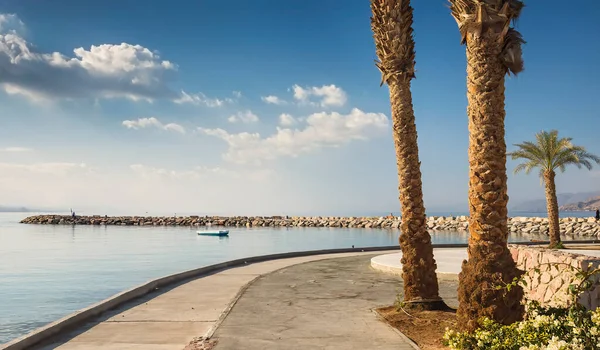 Procházková Promenáda Břehu Rudého Moře Eilatu Známé Turistické Letovisko Rekreační — Stock fotografie