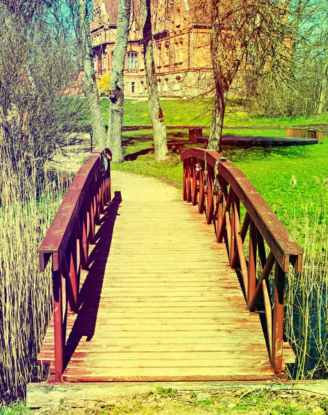 Old Small Wooden Bridge Countryside Image Slightly Toned Retro Style — 스톡 사진