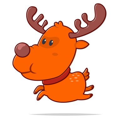 Şirin Noel geyikleri. Beyaz arka planda izole edilmiş vektör karikatür geyiği karakteri.