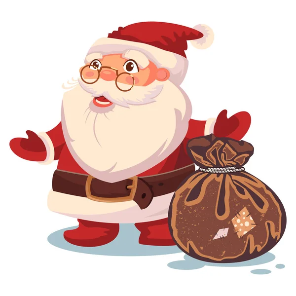 Santa Claus Saco Con Regalos Vector Personaje Dibujos Animados Navidad — Vector de stock