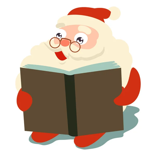 Pai Natal Ler Livro Personagem Desenho Animado Vetorial Isolado Fundo — Vetor de Stock