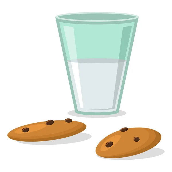 Bicchiere Con Latte Biscotti Con Illustrazione Vettoriale Cioccolato Isolato Sfondo — Vettoriale Stock