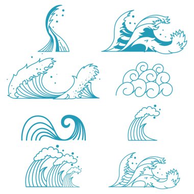 Okyanus fırtınası vektör kümesi düz simgeler beyaz arkaplanda izole.